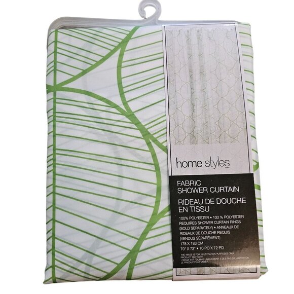 Home Styles  Polyester Fabric Shower Curtain in Green & White Leaf Design - Picture 1 of 7